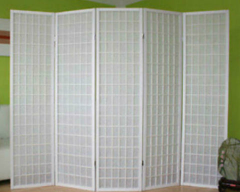 White Window Shoji Room Divider Screen - 5 Panel