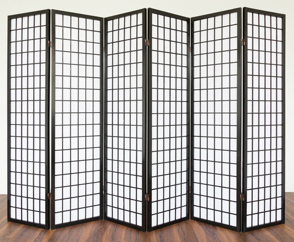 Window Shoji Room Divider - Black - 6 Panel